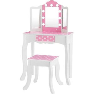 Fantasy Fields Gisele Polka Dot Kids Vanity Table & Stool with LED