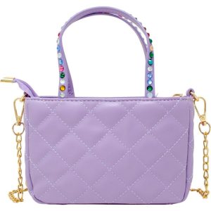 Quilted Rhinestone Tote Bag - Purple